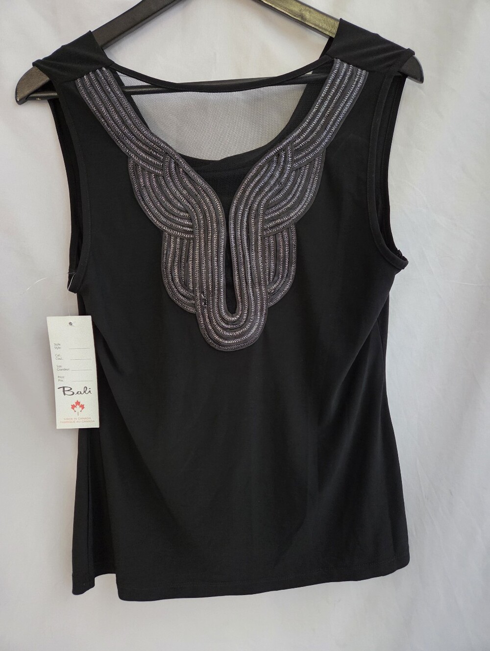New Bali Black Sleeveless Top with Silver Beaded Neckline